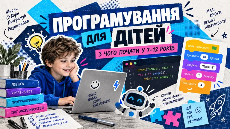 Хлопчик знайомиться з програмуванням і блоками Scratch