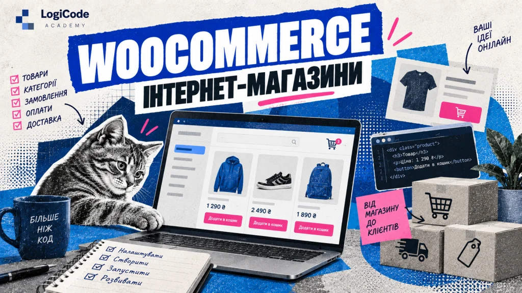 Кошеня працює над інтернет-магазином WooCommerce на ноутбуці